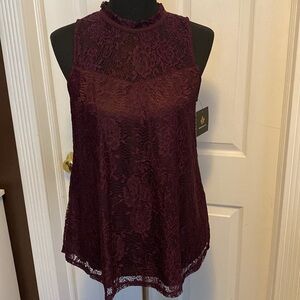 Fortune + Ivy Women’s Burgundy Lace Sleeveless Blouse Tank Top sz M NWT